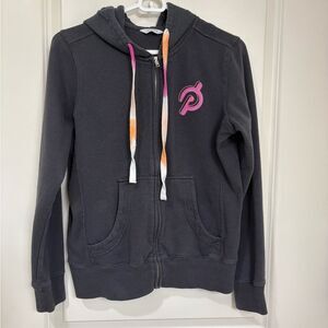 Peloton Black Zip-Up Hoodie with Pink Logo - size SM